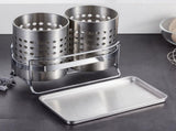 Stainless Steel Double-Tube Cutlery Basket With Storage Rack for Household Kitchen-Silver V1161-109395