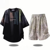 Men's Oversized T-shirt and Shorts Set for Summer Casual Daily Wear, Gym, Beach, and Street Style, M V1107-CS-OLGPFGG36