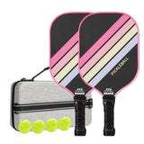2PCS Pink Striped Fiberglass Pickleball Paddles & 4PCS Balls Set with Hardshell Storage Box - Shock V888-ELOSUNG49741