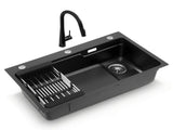 Cefito Stainless Steel Sink 75x45CM With Pull Out Mixer Tap Kitchen Basin Single Bowl Black SINK-BLACK-7545-S-52
