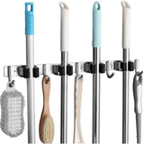 Stainless Steel Wall Mounted Broom Holder, Wall Mounted Broom Hanger With 4 Slots And 5 Hooks For V1188-MS-227-1668