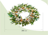 26 Inch Spring Greenery Wreath for Front Door, White Daisy & Yellow Forsythia Floral Wreath with V1258-DP02-C-2682