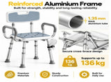 Height Adjustable Shower Chair with Arms & Back, Aluminium Bathroom Seat, 136kg Capacity V1181-HP012
