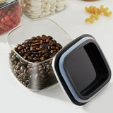airtight storage jars, coffee bean jars, stainless steel lid, glass jars with lids, square V1102-122-42293-CLR-2PCS-1000ML