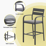 Gardeon 3Pcs Outdoor Bar Set Stools Dining Chairs Table Patio Aluminium Bistro Set Black ODF-BARSET-BK-3SET-AB