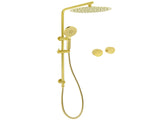 WELS Brushed Gold Dual Shower Set Large Round 12" Rain Head Handheld Silde Wall Rail Arm Taps V1233-S4902ABGHR002M4CGKSR112GKC0292BG