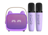 Mini Karaoke Machine Toys Gifts Portable MP3 Player with 2 Wireless Microphone - Purple V1263-JX-6300-2