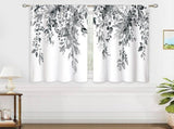 Blue Grey Eucalyptus Botanical Leaves Floral Kitchen Window Curtains Over Sink Farmhouse Flower Leaf V1192-AZ-W-25014
