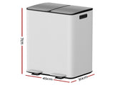 Cefito Pedal Bins Rubbish Bin Dual Compartment Waste Recycle Dustbins 60L White RB-60L-2C-WH
