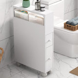 Removable Bathroom Side Cabinet Toilet Caddy with Storage Drawers- White V264-TAB-706C-WHE-NA-1