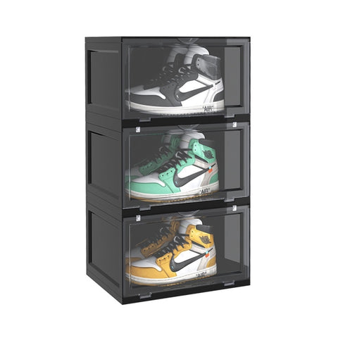 SOGA 3 Tier Black Portable Shoe Organiser Sneaker Footwear Folding Plastic Bin Stackable Storage Box SHOEA8003BLK