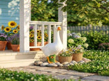 Goose-Shaped Outdoor Garden Ornament, Courtyard Decoration Sculptures with Replaceable Cowboy Hats V1192-AZ-W-24289