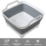 9 L Collapsible Dishpan with Drain Plug and Carry Handles, Foldable Wash Basin for Dishes, Cleaning, V1189-LC-AMZ-00075