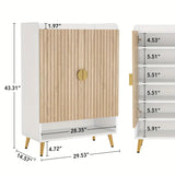 NNETMLT 7-Tier Shoe Storage Cabinet with Adjustable Shelves, Wood and Gold V728-BD176168