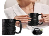 3D Black Tire Shaped Mug, Large Frosted Ceramic Coffee and Tea Cup with Stainless Steel Interior, V1369-AZ3-W-22357