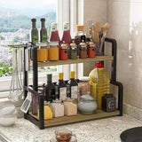 CARLA HOME 2-Tier Wooden Kitchen Countertop Spice Rack for Storage of Condiments, Oils, Jars & V178-36219