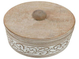 Round Carved White Trinket Box w/ Lid 17x14cm V637-90300BOX