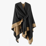 Solid Color Striped-Border Faux Cashmere Shawl Scarf, Minimalist Versatile Autumn Winter Warmth V1232-WJ002