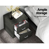 Artiss Bedside Table 2 Drawers Fabric - CADEN Charcoal BFRAME-E-BSIDE-CHAR