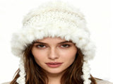 Women's Thick Rabbit Fur Knit Beanie Hat with Nordic Braids for Winter Warm, Ear Protection Thermal V1258-DP02-F-887