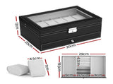 Embellir 12 Grids Watch Box Organizer Case Jewelry Display Storage Showcase WBX-2T-12SL-3020-BK