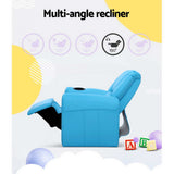 Keezi Kids Recliner Chair PU Leather Sofa Lounge Couch Children Armchair Blue KID-RECLINER-BU