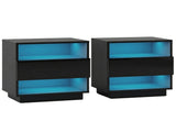 Artiss 2x Bedside Table LED with 2 Shelves - HANA Black FUR-R-BS-LED-01-BKX2