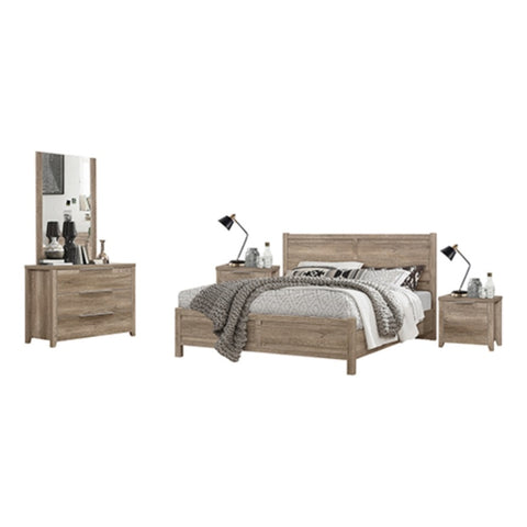 4 Pieces Bedroom Suite Natural Wood Like MDF Structure Double Size Oak Colour Bed, Bedside Table & V43-BDS-CEL-4PC-DRS-DOK