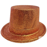 12x GLITTER TOP HAT Fancy Party Plastic Costume Tall Cap Fun Dress Up BULK - Orange V563-12GLTRTOPHAT-ORNG
