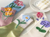 Women Mid Tube Socks Tulip Flower Pattern Cotton Socks Ladies Deodorant Sweat Absorption Socks Mixed V1294-YM0718-3117220206011