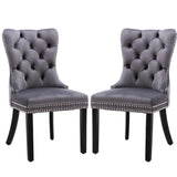 2x Velvet Dining Chairs Upholstered Tufted Kithcen Chair with Solid Wood Legs Stud Trim and V226-SW8801GY