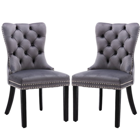 2x Velvet Dining Chairs Upholstered Tufted Kithcen Chair with Solid Wood Legs Stud Trim and V226-SW8801GY