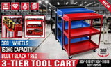 Black 3-Tier Tool Cart Trolley Toolbox Workshop Garage Storage 150KG Organizer Garage V465-91519