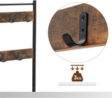 Rustic Brown Coat Rack Stand with Hallway Shoe Rack and Bench with Shelves Matte Metal Frame Height V178-11079