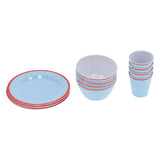 12Pcs/Set Household Dinnerware Light Blue Grid Cup Bowl Plate for Home Kitchen Restaurant V1294-YM0901-3118210179111