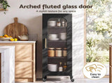 Artiss Buffet Cabinet Sideboard Slim Fluted Kitchen Storage Trolley Wheels Black AI-B-SID40-4T-BK