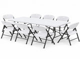 Gardeon 9PCS Outdoor Dining Set 180CM Folding Table and Chairs Patio Furniture White ODF-DIN-180PPCH-9PC-WH