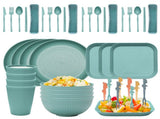 Four-person Set Green Eco-Friendly Wheat Straw Dinnerware Set, Plate, Bowl, Cup & Utensil Set V888-ELOSUNG17616