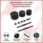 20kg Dumbbell Set Home Gym Fitness Exercise Weights Bar Plate V63-831711