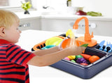 19PC Kitchen Play Sink Toy with Play Food & Color Changing Toy Dishes Play Sink with Running Water V1192-AZ-W-10044