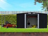 Wallaroo 4x8ft Zinc Steel Garden Shed with Open Storage - Black GSS-BSW-48O-BK