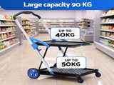 Artiss Shopping Trolley with Wheels 2 Layer w/2 Crates Foldable Trolley Blue SHOPC-JY-2B-BKBL