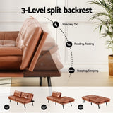 Artiss Sofa Bed Convertible 3 Seater Couch Recliner Lounge Chair Leather Brown SBED-J-01-LEA-BR-AB