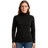Ladies SKIVVY Womens Long Sleeve Plain Top Warm Turtleneck Cotton High Neck in Black V563-BR-LSKIVV-BLK-M