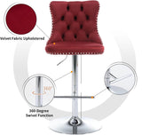 SERENIT Red Velvet Bar Stools Adjustable Swivel Counter Height Chairs with Tufted Back and Nailhead V255-GP2211R-RED