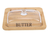 Wood Butter Dish with Clear Glass Lid Cutting Tool Easy to Clean Butter Container for Cheese Cake V1294-YM0901-3118250117111