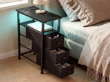 Levede Bedside Table Slim Bedside Table with LED Charging Station Black NI1059-BK-3-AU