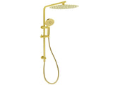 Brushed Gold Twin Shower Large Round 12" Rain Head Handheld Silde Wall Rail Arm V1233-S4902ABGHR002M4CGKSR112G