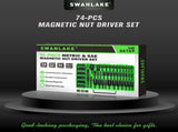 SWANLAKE 74-Piece Magnetic Nut Driver Set Metric SAE Impact Drill Socket Adapter Bit Kit V465-66169
