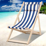 Gardeon Outdoor Deck Chair Wooden Sun Lounge Folding Beach Patio Furniture Blue WOOD-B-BC-6021T-BW